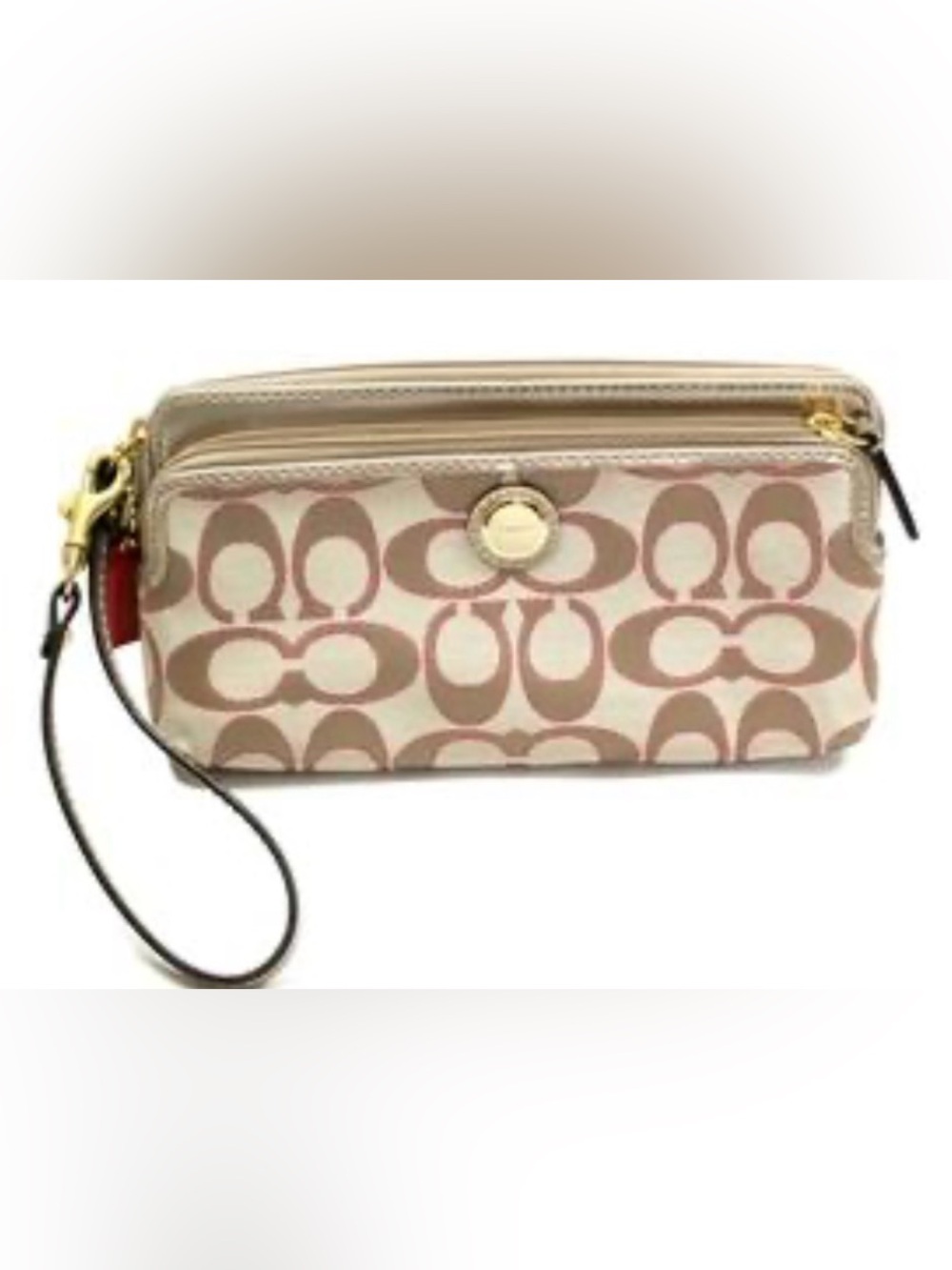 Coach Pop signature multi pink double zip wallet wristlet